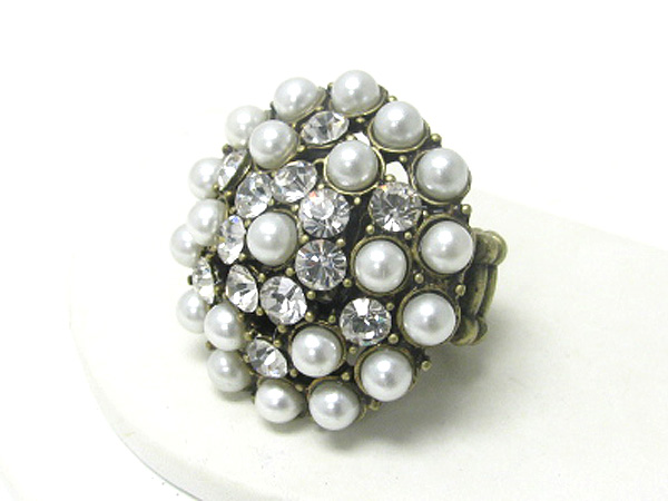 Pearl and crystal stud round stretch ring