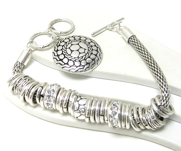 Round charm multi metal and crystal ring bracelet