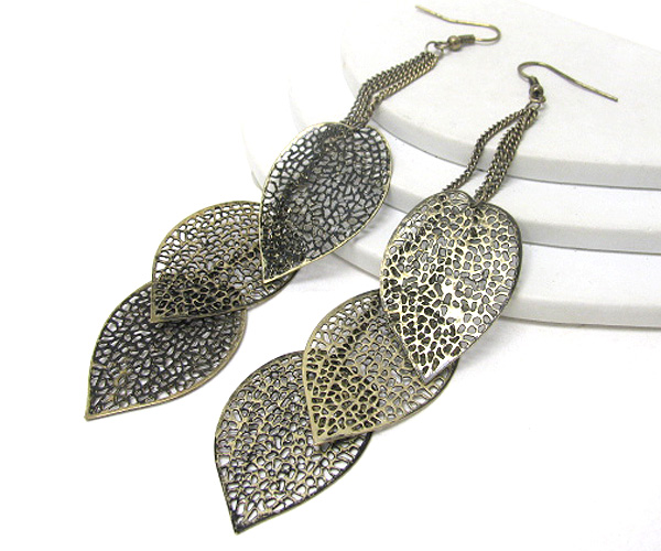 Filigree metal leaves drop earring