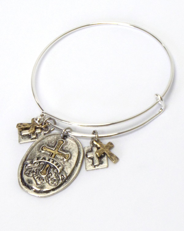 Religious theme cross charm adjustable wire bracelet - faith