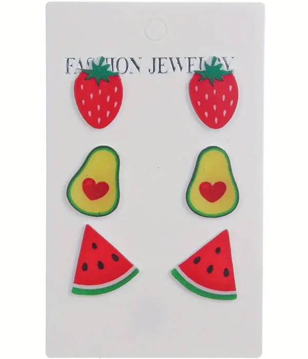 Fruit theme 3 pair earring set