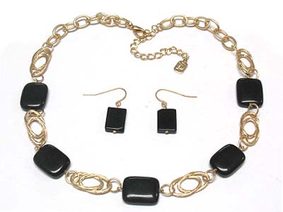 Natural square shape stone deco necklace and earring set 