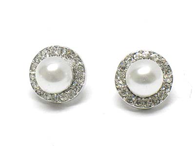 Made in korea whitegold plating crystal deco pearl bead earring 