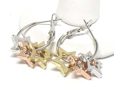 Made in korea whitegold plating tri tone star charm earring