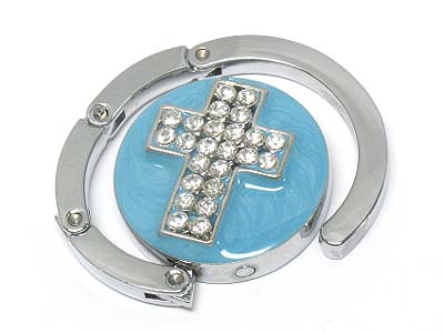 Crystal and epoxy cross pattern foldable purse hanger