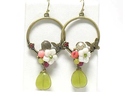 Natural stone drop flower and butterfly pattern earring