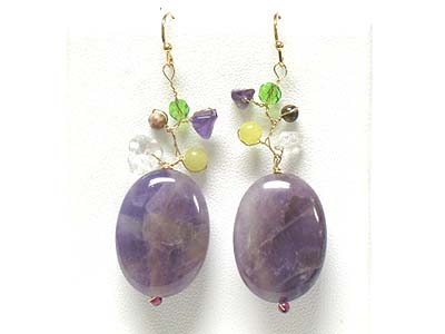 Natural stone drop and small beads deco earring