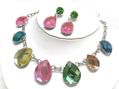 Multi epoxy stone link necklace and earring set