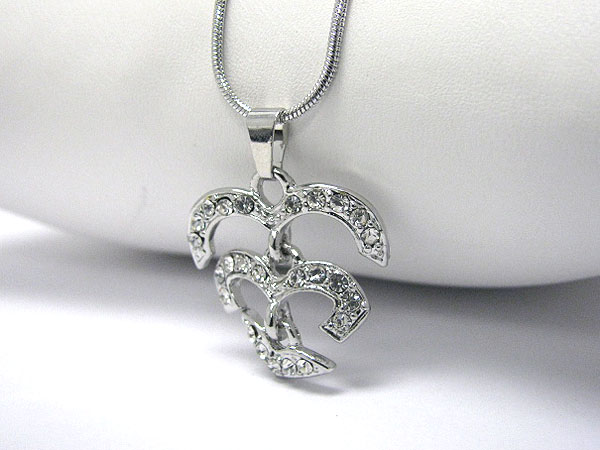 Crystal stud three level heart pendant necklace