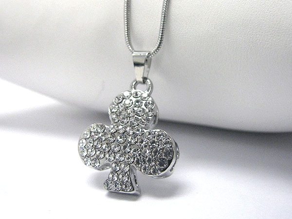 Crystal stud clover pendant necklace