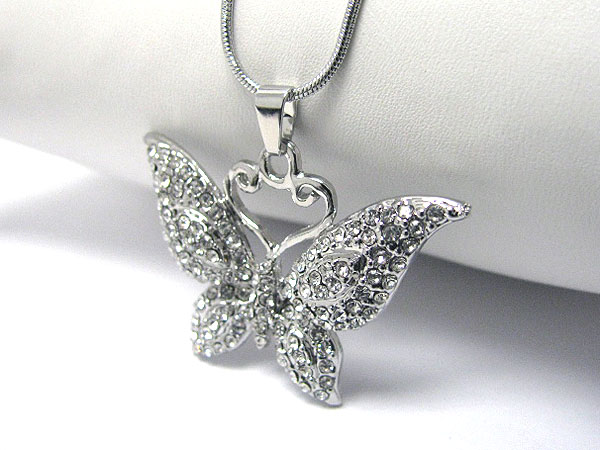 Crystal stud butterfly pendant necklace