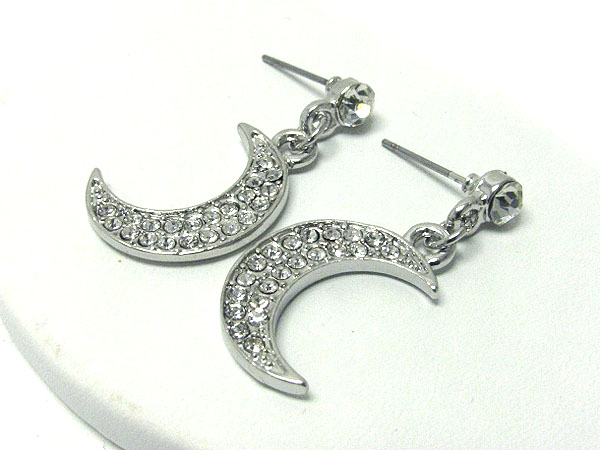 Crystal stud half moon earring