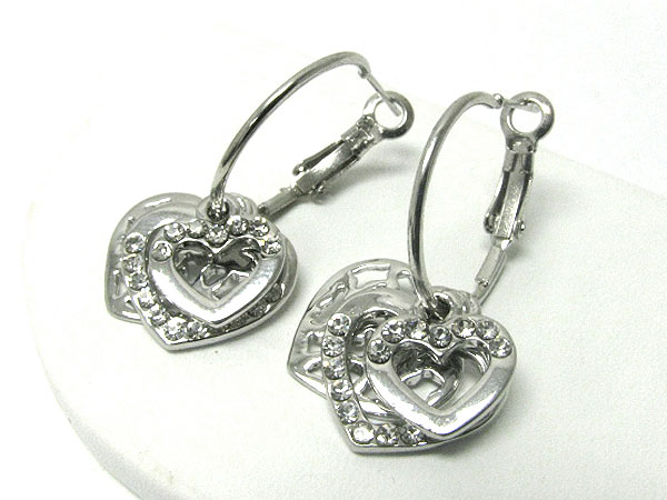 Triple layer crystal stud  heart earring