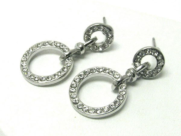 Crystal stud circle link drop earring