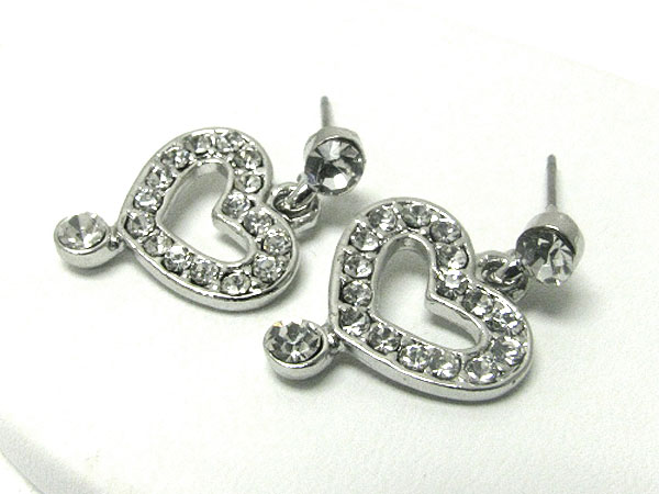 Crystal stud heart drop earring