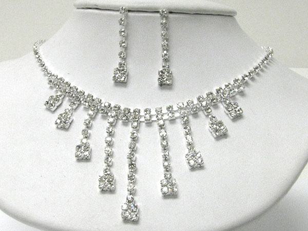 Rhinestone multi line drop  party necklace earring set