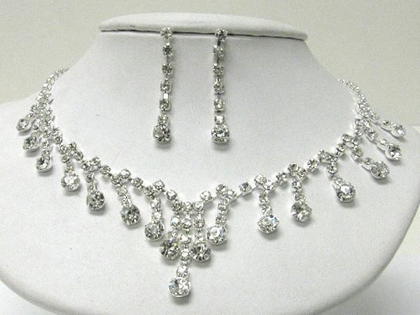 Rhinestone multi ball drop party necklace earring set