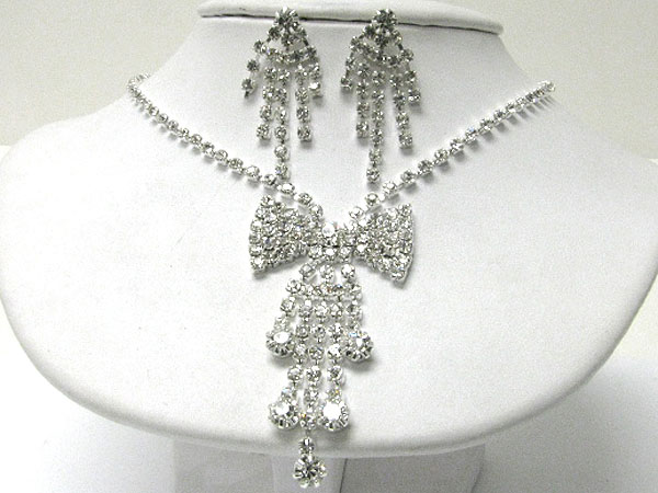 Rhinestone ribbon and ball drop party necklace earring set