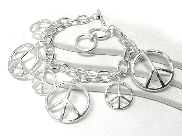 Multi metal peace mark charm dangle bracelet