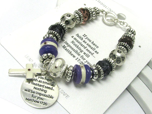 Inspiration bible message metal and glass beads stretch bracelet