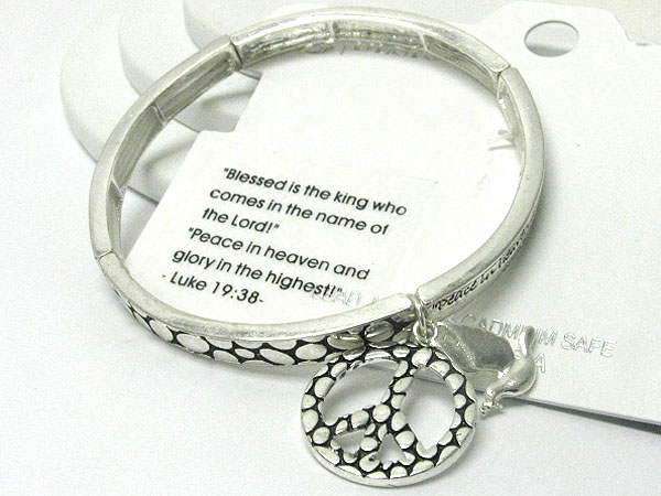 Inspiration bible message and textured peace charm stretch bracelet