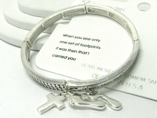 Inspiration message and textured foot print charm stretch bracelet