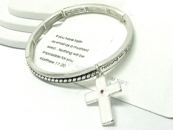 Inspiration bible message and mustard seed cross charm stretch bracelet