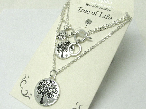 Tree of life round charm necklace and bracelet set - with gift envelope