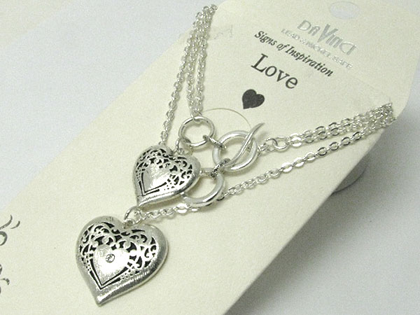 Love heart charm necklace and bracelet set - with gift envelope