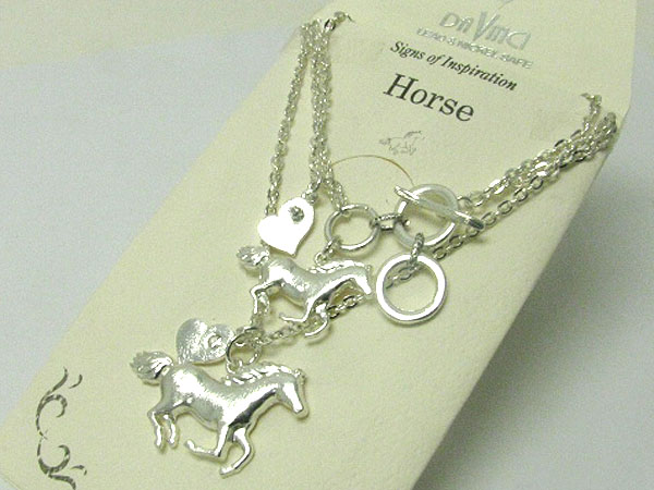 Horse charm necklace and bracelet set - with gift envelope