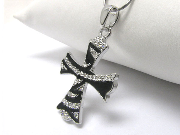 Made in korea whitegold plating crystal and enamel cross pendant necklace