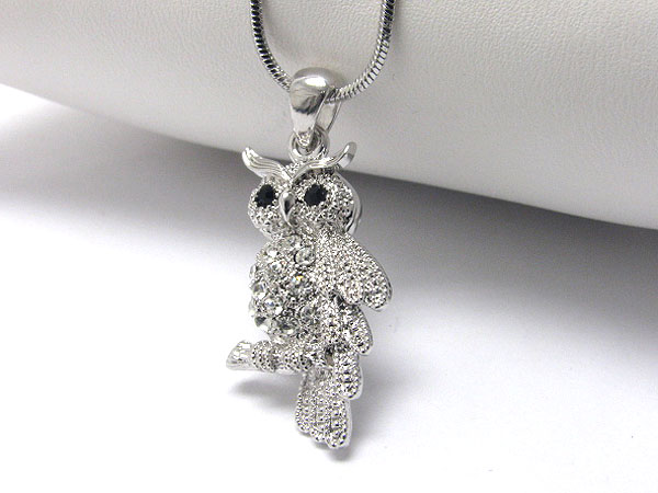 Made in korea whitegold plating crystal stud owl pendant necklace