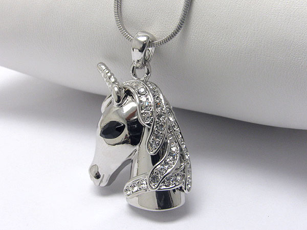 Made in korea whitegold plating crystal stud horse pendant necklace