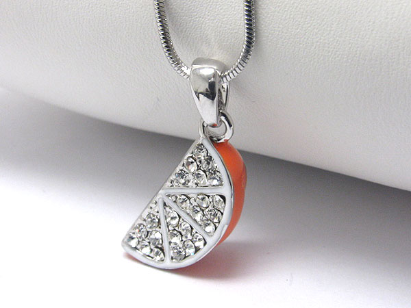 Made in korea whitegold plating crystal stud orange pendant necklace