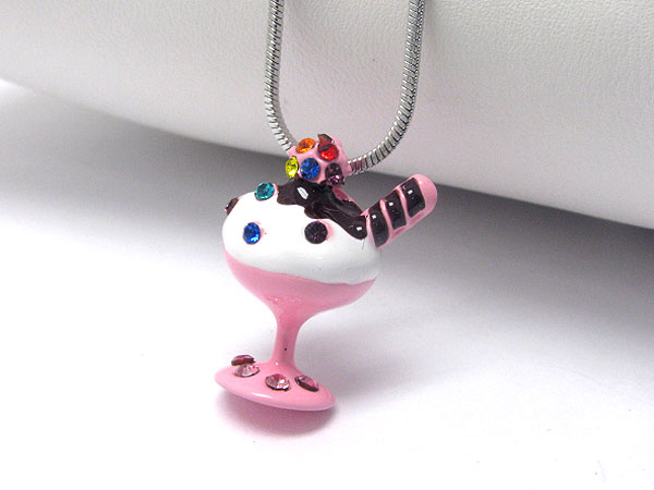 Made in korea whitegold plating crystal stud ice cream cup pendant necklace