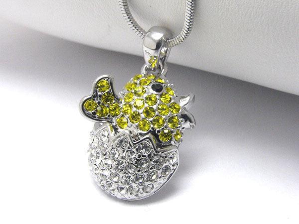 Made in korea whitegold plating crystal stud chick pendant necklace