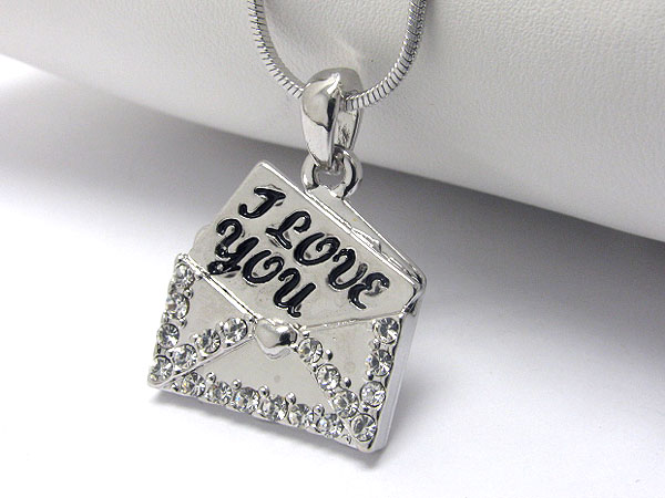 Made in korea whitegold plating crystal stud love letter pendant necklace