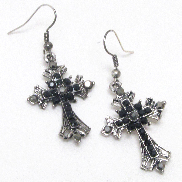 Crystal deco antique cross earring