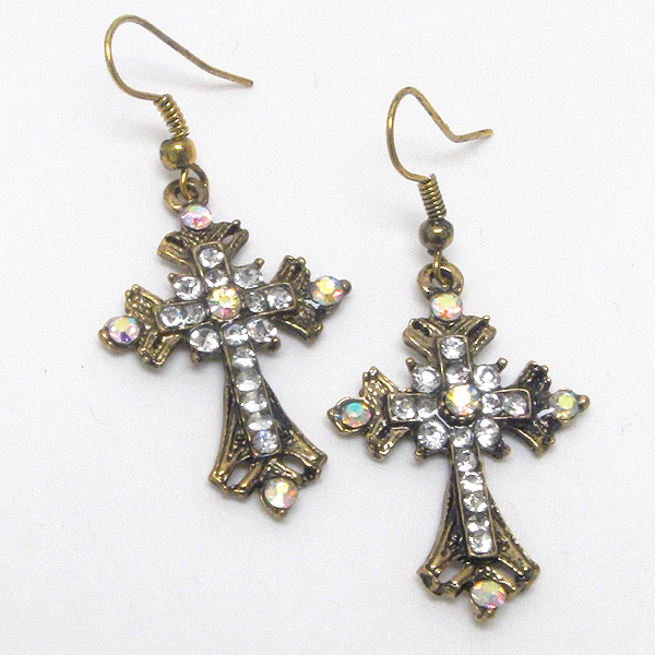 Crystal deco antique cross earring