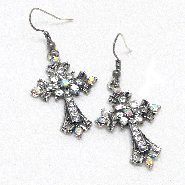 Crystal deco antique cross earring