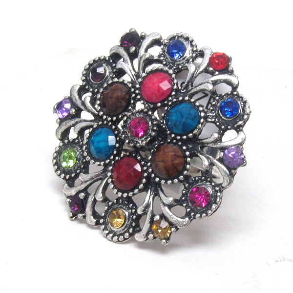 Crystal and facet acrylic stone deco flower ring