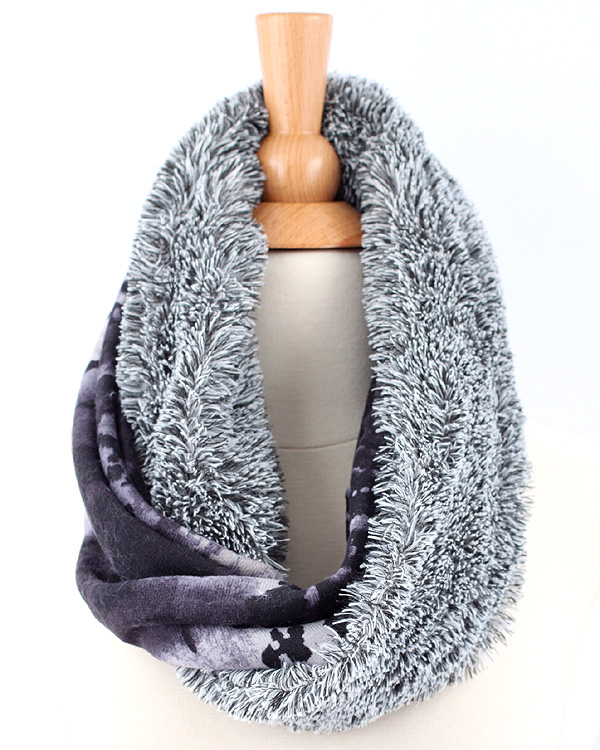 Viscose animal print and fur infinity muffler