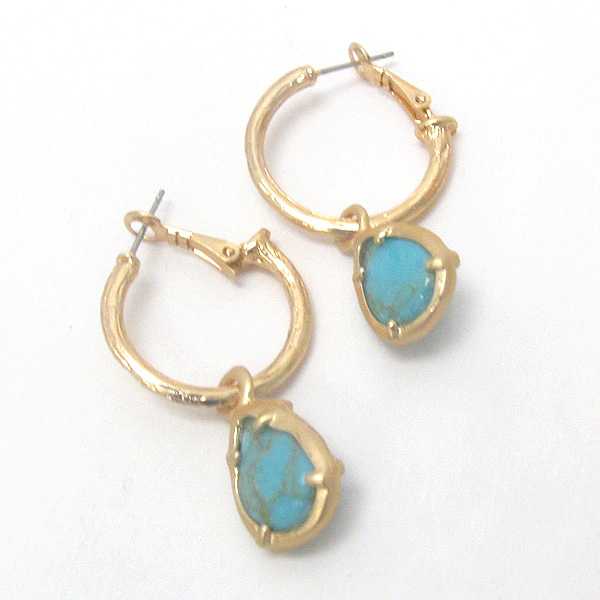 Teardrop turquoise drop hoop earring