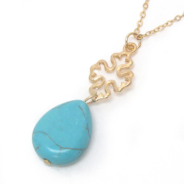 Metal filigree and teardrop turquoise pendant necklace