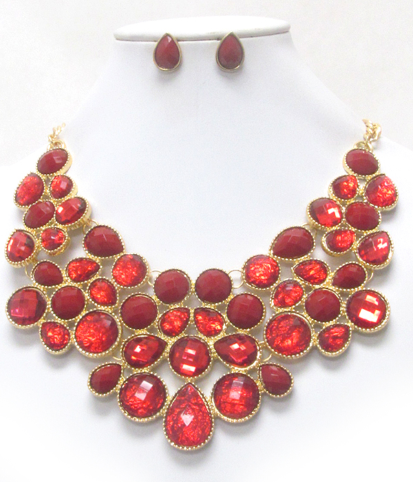 Multi shape facet acrylic stone deco bib necklace earring set