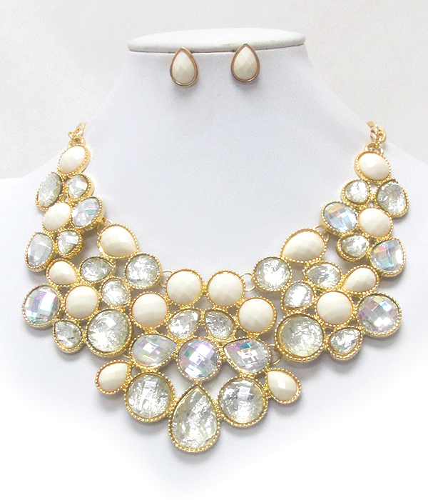 Multi shape facet acrylic stone deco bib necklace earring set