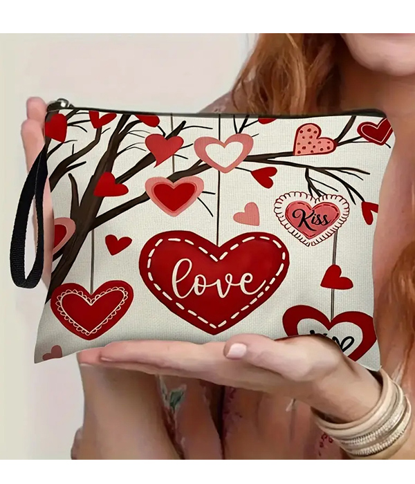 Valentine theme cosmetic makeup bag - love heart