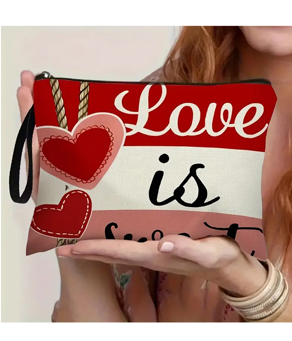 Valentine theme cosmetic makeup bag - love heart