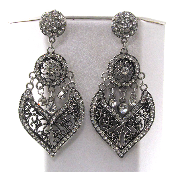 Multi crystal and metal filigree drop earring