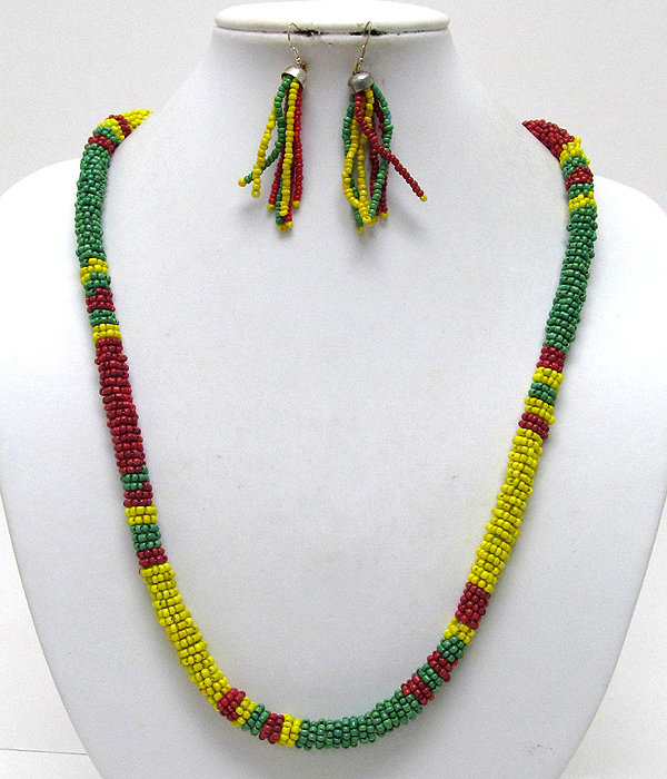 Multi ethnic seed beads twist long nepal necklace earring set